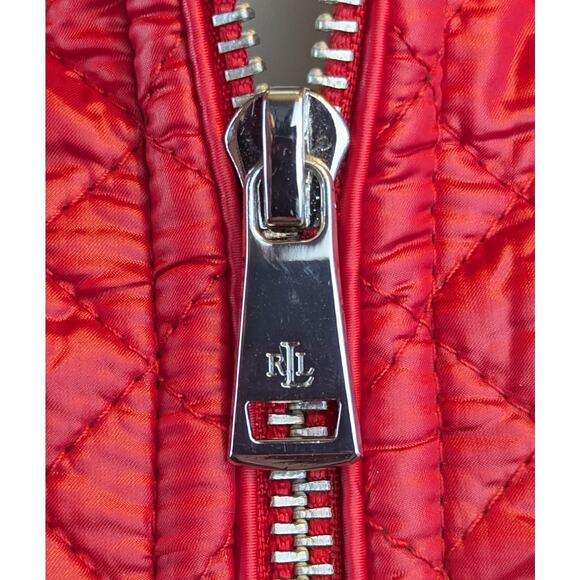 NEW Lauren Ralph Lauren Fleece Jacket Small Black Red Quilted Full Zip Frontt - Picture 8 of 10